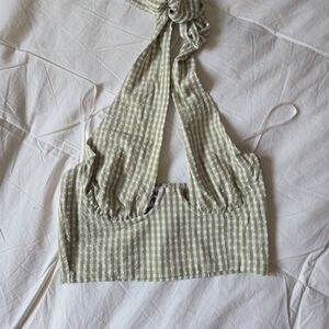 Princess Polly Olive Checkered Crop Top